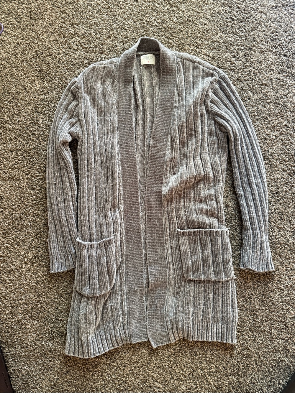 Sienna Sky Gray Ribbed Open-Front Cardigan